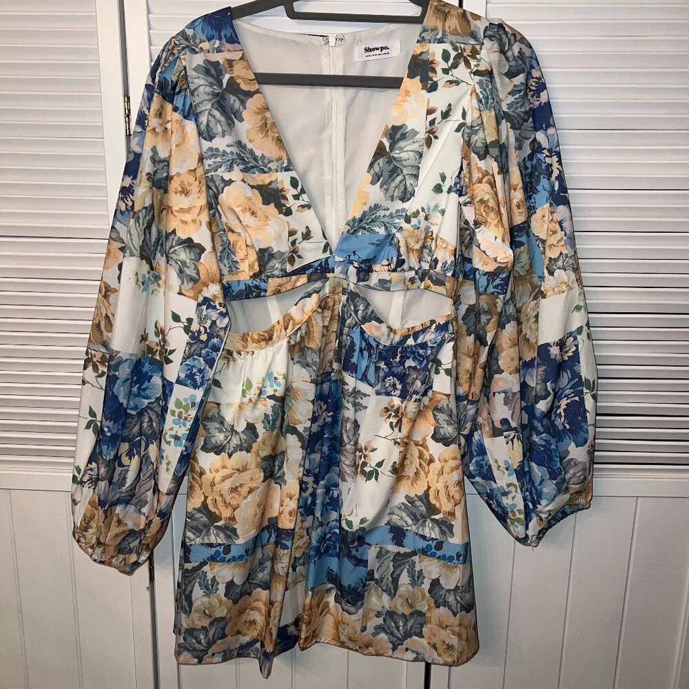 Showpo Women's Emily Mini Dress Long Sleeve Cut Out Dress Floral Size 6
